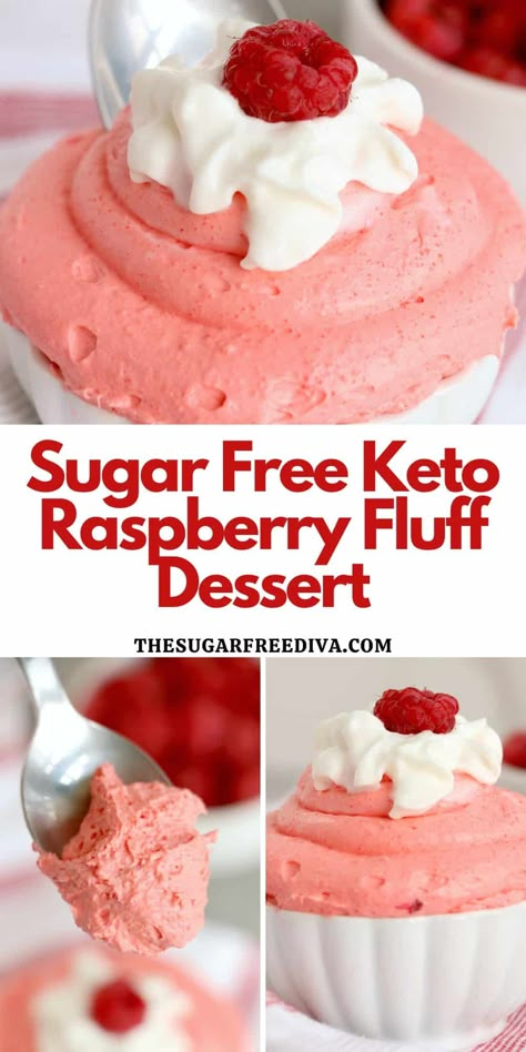 Sugar Free Keto Raspberry Fluff Dessert Sf Pudding Recipes, Healthy Fluff Desserts, Keto Fluff Recipes, Sugar Free Fluff Dessert, Sugar Free Valentine Desserts, Low Carb Fluff Dessert, Raspberry Fluff Dessert, Sugar Free Raspberry Desserts, Keto Fluff Dessert Cream Cheese