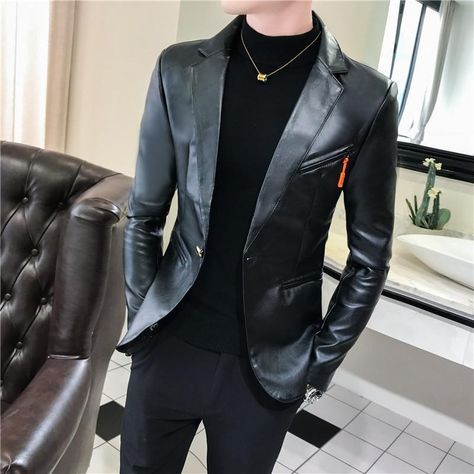 Leather Suit Jacket, Blue Tuxedo Jacket, Blazers For Men Casual, Faux Leather Blazer, Slim Fit Coat, Blazer Men, Leather Suit, Best Blazer, Slim Fit Blazer