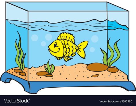 Fish Aquarium Drawing, Aquarium Clipart, Square Fish Tank, Fish Tank Drawing, Aquarium Drawing, Tank Drawing, Aquarium Pictures, How To Make Fish, Realistic Cartoons