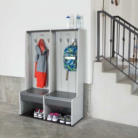 Garage Cubbies For Kids, Garage Locker Ideas, Garage Coat Storage, Garage Mudroom Ideas, Garage Shoe Storage, Garage Lockers, Entrance Closet, Shoe Storage Ideas For Small Spaces, Mud Room Garage