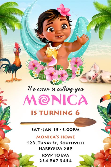 Moana Birthday Invitation Template Canva 3 Size 5in x 7in This is an editable Canva digital invitation Moana Editable Invitation, Moana Birthday Party Invitations Free, Moana 2nd Birthday Invitations, Moana 1st Birthday Invitations, Moana Invitation Card, Moana Birthday Invitation Template Free, 1st Birthday Moana Theme, Moana Invitation Template Free, Moana Birthday Party Theme Decorations