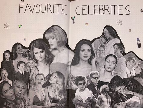 Celebrity Journal Page, My Favorites Journal Page, Celebrity Journal, Journal Inspiration Writing, Bulletin Journal Ideas, Pretty Journals, Memory Journal, Diy Journal Books, Scrapbook Book