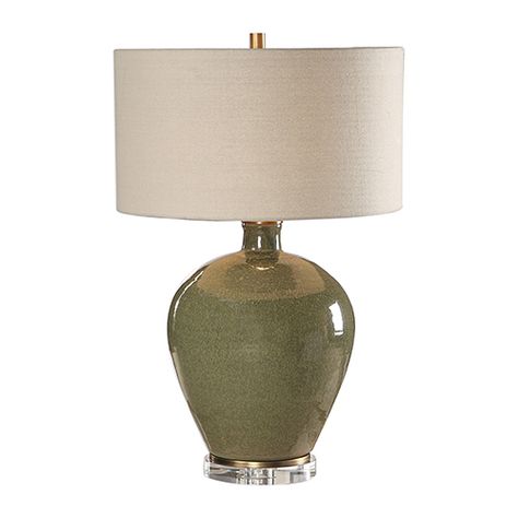 Uttermost Elva Emerald One Light Table Lamp 27759 | Bellacor Uttermost Lighting, Uttermost Lamps, Green Table Lamp, Ceramic Lamps, Transitional Wall Sconces, Green Table, Cool Floor Lamps, Brass Table, Brass Table Lamps