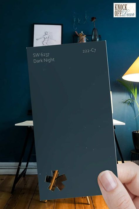 Sw Dark Night, Sherwin Williams Dark Night, Dark Teal Paint, Dark Blue Paint Color, Blue Paint Color, Blue Painted Walls, Dark Blue Paint, Black Paint Color, Blue Green Paints