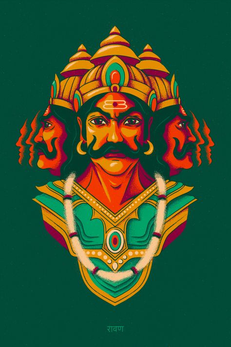 Illustrator Kristina Ooo. A piece from a series of illustrative portraits of Rama, Sita, Lakshmana, Hanuman, Ravana and Shurpankha, the main characters of India's most beloved Ramayana epic. Vibrant colors, textures and details inspired by the traditional iconography are bringing them to life in a new and exciting way #ProcreateArt #Ramayana #Ravana #Hindu #Illustration #PinterestArt #Pinspiration #ArtOfPinterest #IllustrationInspiration #PinOfTheDay #PinWorthy #PinterestArtwork #ArtOnPinterest Rama Sita Lakshmana Hanuman, Ramayana Illustration, Hindu Illustration, King Ravana, Rama Sita, Shiva Tattoo Design, Peace Illustration, Witchy Wallpaper, Hinduism Art