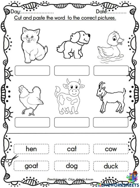 Worksheet On Animals For Kindergarten, Tame Animals Activities For Preschool, Domestic Animals Activities, Animal Exercises For Kids, Preschool English Worksheet, English Animals Worksheet, Worksheet Animals For Kids, Animal Worksheets Kindergarten, Domestic Animals Preschool