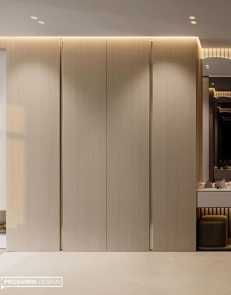 Contemporary Wardrobe Design Luxury, Casement Wardrobe Design, Taupe Wardrobe Doors, Brown Closet Bedroom, Merino Laminates Wardrobe, Beige Wardrobe Design, Wardrobe Mica Design Modern, Luxury Wardrobe Door Designs, Wooden Wardrobe Ideas