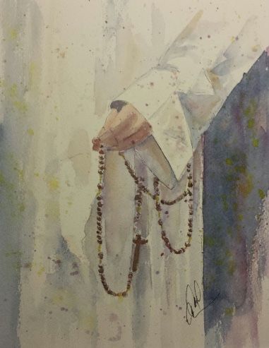 Rosary Watercolor, Lent Watercolor, Mary Watercolor, Mother Mary Watercolor Painting, Saint Painting Modern, Catholic Aesthetic, Binder Ideas, Beer Advertising, O My Soul