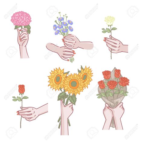 Hand Holding Flower Drawing Reference, Holding Flower Bouquet, Hand Holding Flower, Hand Holding Something, Hand Holding Rose, Rose In Hand, Flower Bouquet Drawing, Rose Reference, Hands Holding Flowers