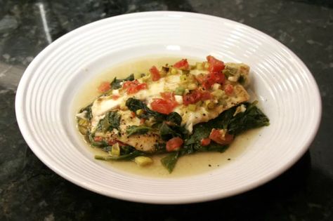 Tilapia Dishes, Fresh Spinach Recipes, Baked Red Potatoes, Cook Fresh Spinach, Snapper Recipes, Grilled Halibut, Baked Tilapia, Spinach Recipe, Cooking Quotes