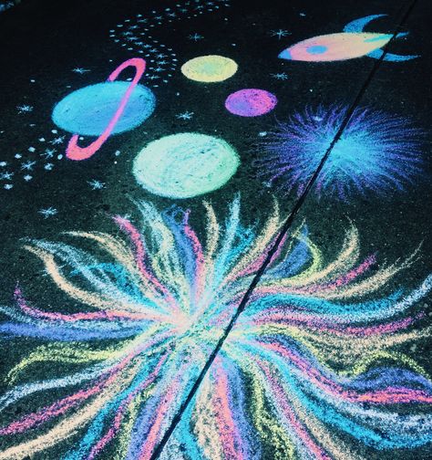 Space Chalk Art, Possum Art, Fun Chalk Art, Chalk Ideas, Awesome Possum, Space Artwork, Space Galaxy, Galaxy Painting, Sidewalk Chalk