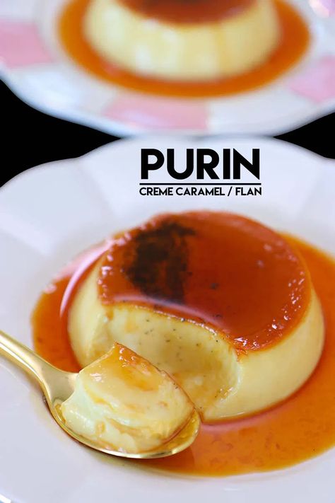 Leche Flan (Creme Caramel/Purin) Recipe & Video! - Seonkyoung Longest Purin Recipe, Filipino Sweets, Caramel Flan, Seonkyoung Longest, Creme Brûlée, Flan Recipe, Sweet Cornbread, Korean Recipes, Pasta Primavera