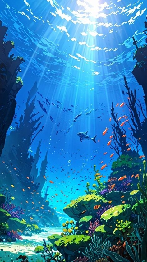 Underwater Landscape Art, Ocean Landscape Drawing, Underwater Wallpaper, Ocean Drawing, Underwater Painting, Best Nature Wallpapers, Underwater Art, Ocean Wallpaper, Art Gallery Wallpaper