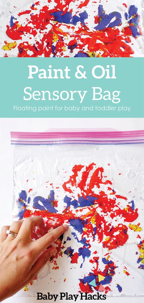 Paint & Oil Sensory Bag — Baby Play Hacks Paint In Bags Sensory Play, Sensory Paint Bags, Paint In A Bag Toddler Activities, Paint Sensory Bags, Oil And Water Sensory Bag, Ziplock Bag Sensory Activities, Sen Classroom, Sensory Area, Baby Oil Gel