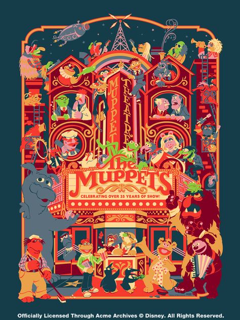 Muppet Theater, Fraggle Rock, The Muppet Show, The Muppets, Dark Ink, Neon Nights, Theatre Poster, Jim Henson, Silk Screen Printing