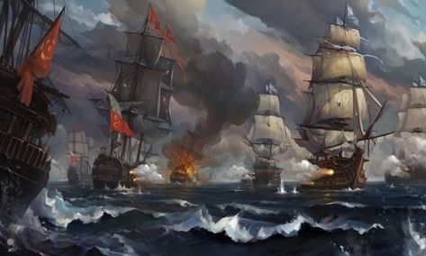 Sea Battle by haryarti.deviantart.com on @DeviantArt Medieval Army, Empire Wallpaper, Sea Battle, Pirate Art, Ghost Ship, Ship Paintings, Fantasy Artist, Ottoman Empire, Ship Art