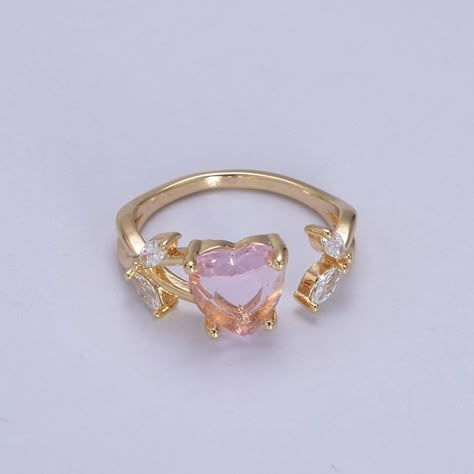 Cute Little Rings, Pink Heart Ring, Kawaii Ring, Heart Ring Gold, Pink Heart Rings, Inexpensive Jewelry, Everyday Ring, Magical Jewelry, Adjustable Jewelry