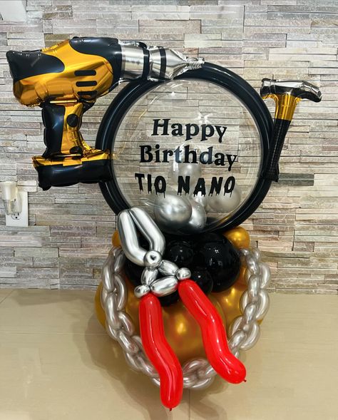 Handy man’s Balloon Bouquet ✂️🔨🛠️⛓️ #balloonbouquet #miniballoonbouquet #miniballoons #linajoycreations #capecoral #fortmyers #swfl #lee #globosparatodaocasión #birthday #fathersday #handyman #balloonbouquetherramientas #herramientas #tools #regalosconglobos #regalaglobos #ideasregalo #cadenadeglobos Bouquet For Men Birthday, Balloon Bouquet For Men, Bouquet Ideas For Men, Bouquet For Men, Balloon Bouquet Ideas, Man Bouquet, Balloon Bouquet Diy, Balloon Creations, Handy Man