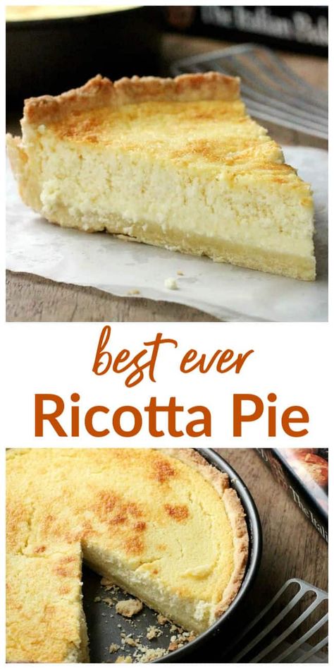 Ricotta Cheese Pie Italian, Riccota Pie Recipe, Italian Easter Pie Ricotta Cheese, Crustless Ricotta Pie, Ricotta Pie Italian Easy, Ricotta Pie Recipe Italian, Lemon Ricotta Pie, Sweet Ricotta Pie, Easter Ricotta Pie Italian