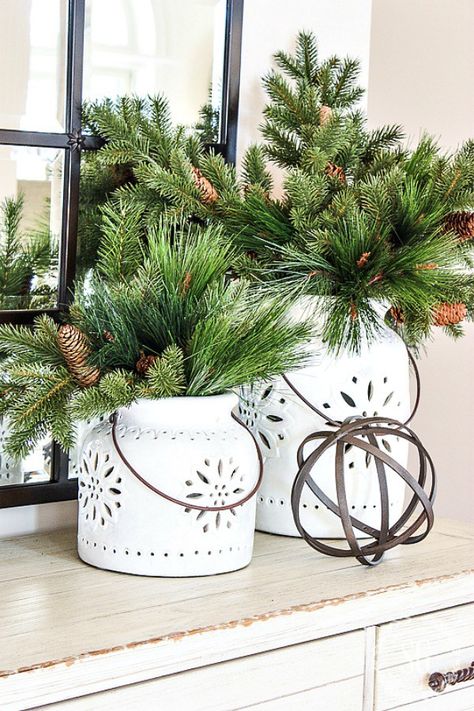 GREAT TIPS FOR CHOOSING AND DECORATING WITH FAUX CHRISTMAS GREENERY - StoneGable Faux Christmas, Christmas Greenery, Christmas Arrangements, After Christmas, Country Christmas, Christmas Deco, Christmas Inspiration, Rustic Christmas, Xmas Decorations