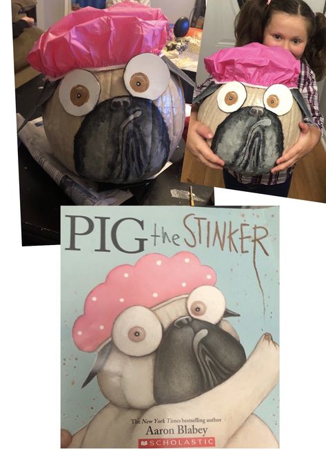 Pig The Pug Storybook Pumpkin, Pig The Monster Pumpkin, Pig The Pug Pumpkin Character, Pig The Pug Pumpkin, Pig The Pug Costume Book Week, Classroom Pumpkin Decorating Ideas, Storybook Pumpkin Ideas, Pumpkin Book Characters Ideas, Literary Pumpkins