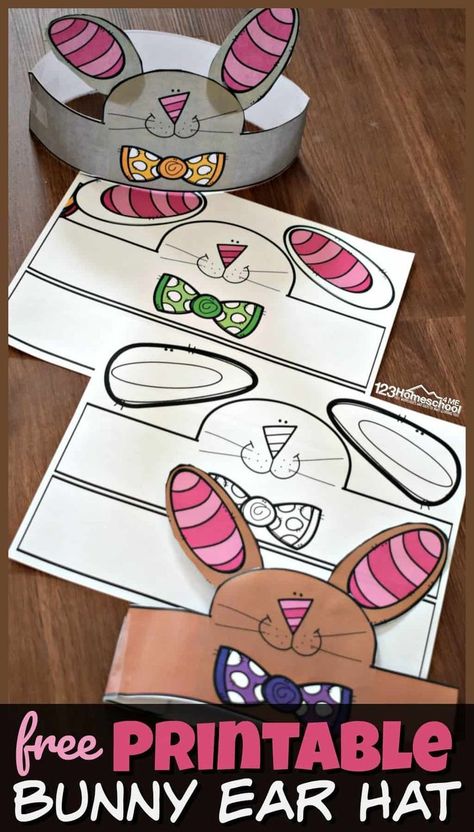 FREE Printable Bunny Ear Hat - this LOW PREP Easter Craft for Preschoolers make a fun spring activity for toddler, preschool, kindergarten age kids and more! #easter #craftsforkids #preschool Easter Art Projects For Kindergarten, Easter Craft Prek, Preschool Sequencing Worksheets, Easter Activity For Kindergarten, Easter Art Projects For Preschoolers, Easter Pdf Free Printable, Easter Crafts For Prek, Easter Prek Activities, Prek Easter Crafts