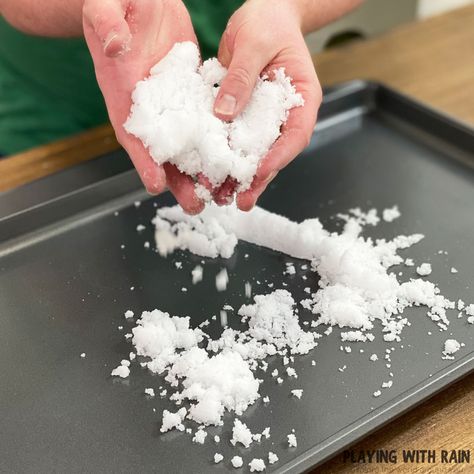 "Ever wondered how to make fluffy, magical snow at home without using baking soda? This awesome blog post at Playing with Rain teaches you just that! The author shows you how easy it is to create your very own instant snow by using a simple mixture of ingredients that you can find at any store. The step-by-step instructions are super easy to follow, and the whole process is fun and exciting! Perfect for 5th graders, this activity brings tons of joy and creativity while helping kids understand " Weather Experiments, Chemistry Activities, Make Snow, Instant Snow, Egg Carton Crafts, Snowflake Shape, Cool Science Experiments, Toilet Paper Roll Crafts, Paper Roll Crafts