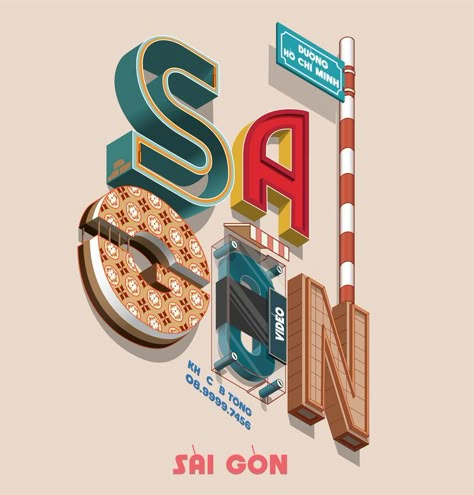 Design by ydat on Behance #type #isometric #typography #saigon Behance Logo Design, Typo Design Typography, Grocery Stor, Text Design Typography, Food Typography Design, Isometric Typography, Utsukushii Kare, Typeface Poster, Illustration Lettering