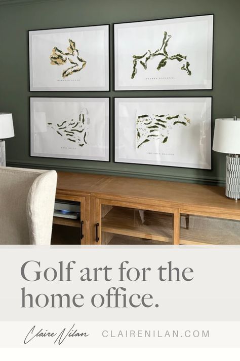 Golf course map art for the home office gallery wall. Masculine modern home decor style ideas.