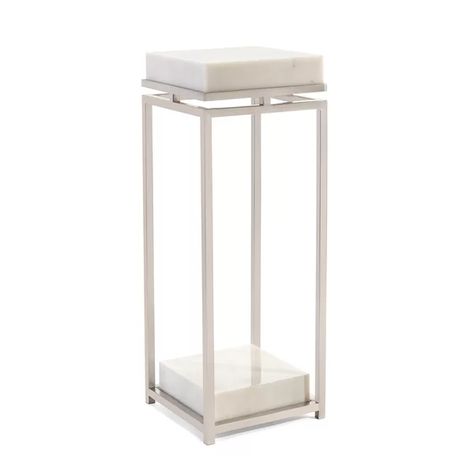 This elegant pedestal will be a striking addition to any space. Pedestal Plant Stand, Marble Stand, Marble Pedestal, Support Pour Plante, Telephone Table, John Richard, Metal Side Table, Grey Marble, Drawer Handles