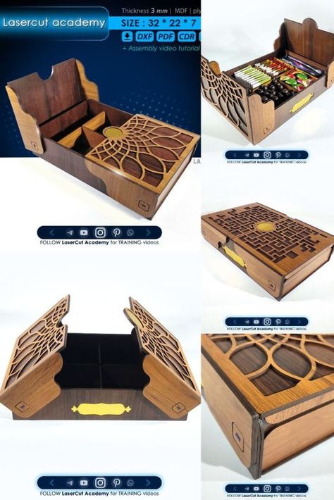 Laser cut files templates Mdf Boxes Design, Mdf Lasercut Design, Laser Cut Box Design, Lazer Cut Designs, Wood Laser Cut Ideas, Box Cnc, Laser Cut Wood Jewelry, Laser Cut Coaster, Wood Laser Ideas