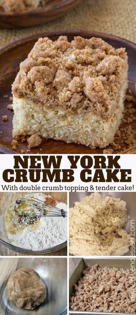 Classic New York Crumb Cake just like the kind you would find in your favorite coffee shop, a tender cake topped with large chunks of cinnamon sugar goodness! Cake Coffee Shop, New York Crumb Cake, Crumb Coffee Cakes, Dinner Then Dessert, Crumb Cake Recipe, Cake Recipes Easy Homemade, Coffee Cake Recipes, Crumb Cake, Coffee Breakfast