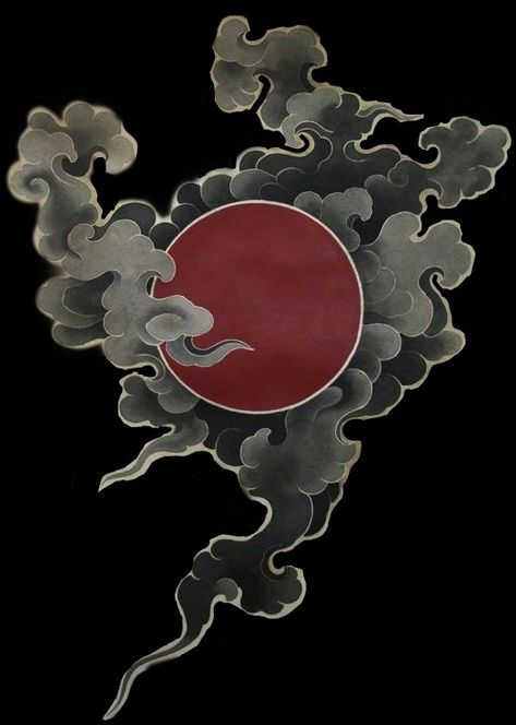 Japanese Traditional Cloud Tattoo, Tibetan Art Drawing, Japan Sun Tattoo, Japanese Storm Tattoo, Japanese Cloud Design, Moon Tattoo Japanese, Japan Cloud Tattoo, Japanese Clouds Design, Sun Japanese Tattoo