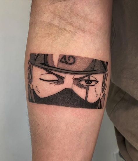 Naruto Box Tattoo, Anime Sleeve Tattoos For Women, Naruto Panel Tattoo, Kakashi Hatake Tattoo Ideas, Kakashi Tattoo Ideas, Kakashi Tattoo Design, Anime Small Tattoo, Kakashi Hatake Tattoo, And Tattoo