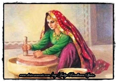 Punjab Culture, Village Scene Drawing, Pakistani Art, Rajasthani Painting, Punjabi Culture, Rajasthani Art, Art Deco Paintings, Bake Bread, Indian Women Painting