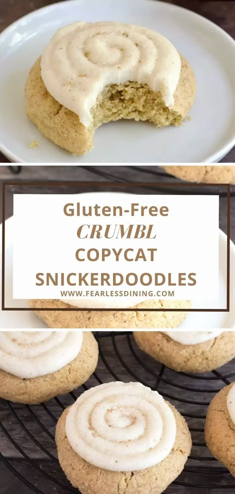 Crumbl Cookie Recipe, Cinnamon Buttercream Frosting, Gluten Free Crumble, Gluten Free Snickerdoodles, Cinnamon Buttercream, Soft Cookies, Crumbl Cookies, Gluten Free Cookie Recipes, Gluten Free Christmas