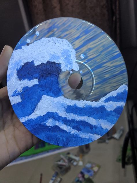 Clear Cd Painting Ideas, Painting Cds, Cd Wall, Cd Painting, Cd Diy, Cd Design, Glass Painting Designs, Glass Paintings, Cd Art