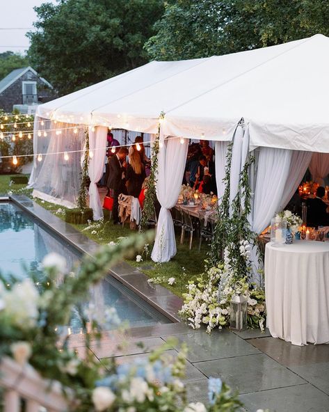 Despite the rain, A+A’s poolside celebration was pure perfection 🌧💫 Planning and Design: @revelandjoyevents Photography: K @kengelphotography Catering: @chefchriscoombs @chefadriennewright Floral Design: @jngeventconsulting Cinematography: @oliveeweproductions Tenting: @newporttent Draping, Lighting, Custom Bar: @drapeartdesigns Rentals: @peakeventservices @truenortheventrentals @partyrentalltd @tommywholesale Band: @stevememmolo Hair: @weddingsbykashmir Makeup: @lyndsaysimonbeauty Party Tent Lighting, Drapery Ceiling, Backyard Wedding Reception, Ceiling Drapery, Reception Tent, Wedding Backyard Reception, Royal Ball, Bistro Lights, Dream Wedding Decorations