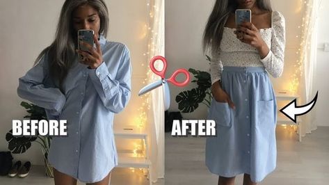 Umgestaltete Shirts, Dorothy Dandridge, Upcycling Clothes, How To Make Skirt, Upcycle Shirt, Button Up Skirts, Diy Skirt, Shirt Refashion, Diy Buttons