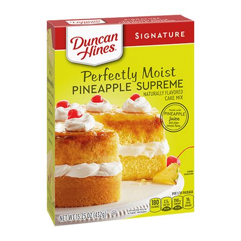 Signature Pineapple Supreme Cake Mix Cake Mix Pancakes, Duncan Hines Cake, Cake Pineapple, Pineapple Cupcakes, Fruity Dessert, Single Serve Desserts, Boxed Cake, Duncan Hines, Fruity Desserts