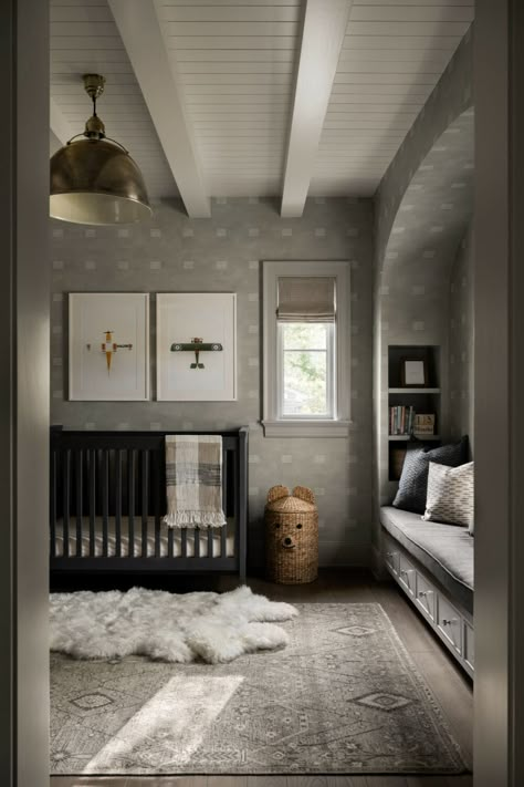 The Houston Estate Paint Guide - Studio McGee Neutral Gray Nursery, Shelves In Nook, Mcgee Nursery, Nursery Built Ins, Nursery Design Ideas, Jason Castro, Modern Boy Nursery, Future Farmhouse, The Mcgee Home