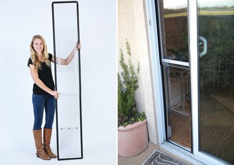 Pet door for sliding glass doors.  easy installation - no tools required.  Kickstarter Dog Inventions, Sliding Glass Dog Door, Diy Dollar Store Shelf, Patio Dog Door, Interior Glazed Doors, Apartment Organization Diy, Apartment Pet, Apartment Dogs, Apartment Hacks