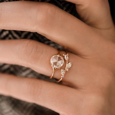 Engage Ring, Leaves Blowing, Rose Cut Engagement Rings, Corset Ring, Boho Engagement Ring, Alternative Wedding Bands, Handcrafted Engagement Ring, Melanie Casey, Ring Stack