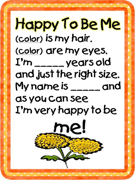 Happy to be me poem Simple Poems For Kids, Back To School Poem, Preschool Poems, September Preschool, Poems About School, All About Me Preschool, Preschool Planning, Name Activities, School Learning