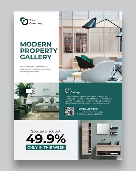 Product Flyer Template PSD Product Flyer, Modern Properties, Creative Flyers, Minimalist Designs, Flyer Design Templates, Business Promotion, Font Design, Cmyk Color, Print Templates