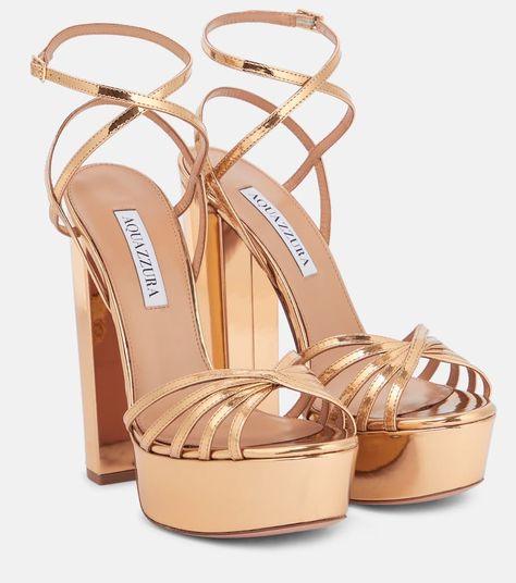 Aquazzura Platform, Collage Clothes, Dream Boutique, Aquazzura Sandals, Rose Gold Accessories, Aquazzura Heels, Aquazzura Shoes, Leather Platform Sandals, Party Look