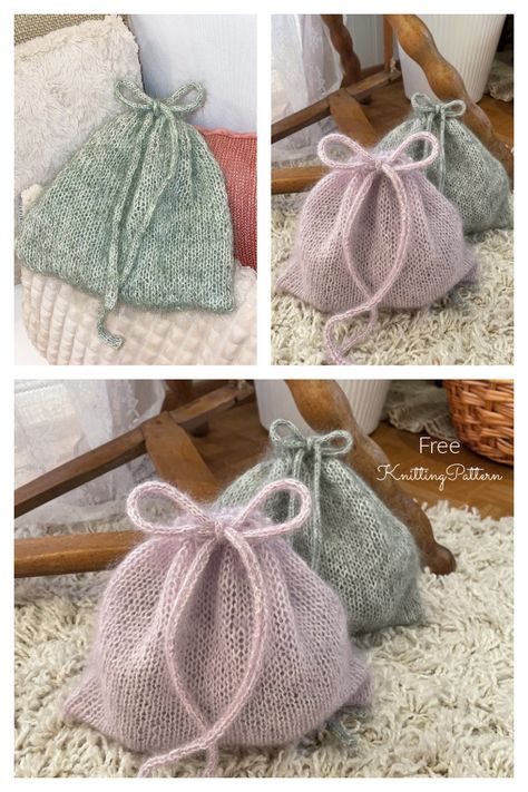 Drawstring Bag Free Knitting Patterns & Paid - Knitting Pattern Knit Gift Bag Pattern Free, Knitted Drawstring Bag Pattern Free, Knit Gift Bag, Knit Patterns Beginner, Small Knit Bag Pattern Free, Knitted Drawstring Bag, Drawstring Bag Knitting Pattern, Cute Small Knitting Projects, Knit Presents Gift Ideas