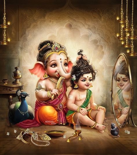 Ganesh Bappa, Cute Activities, Baby Murugan Paintings, Ganesh Art Paintings, Sibling Love, Shri Ganesh Images, Whole Universe, Lord Murugan Wallpapers, Baby Ganesha