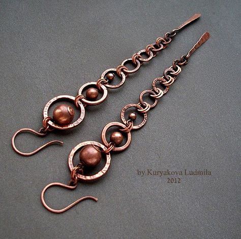 DAFNA by KL-WireDream Copper Jewellery, Jewelry Making Project, Wire Work Jewelry, Jewelry Design Earrings, Earrings Inspiration, Beads And Wire, Bijoux Diy, Wire Earrings, Metal Earrings