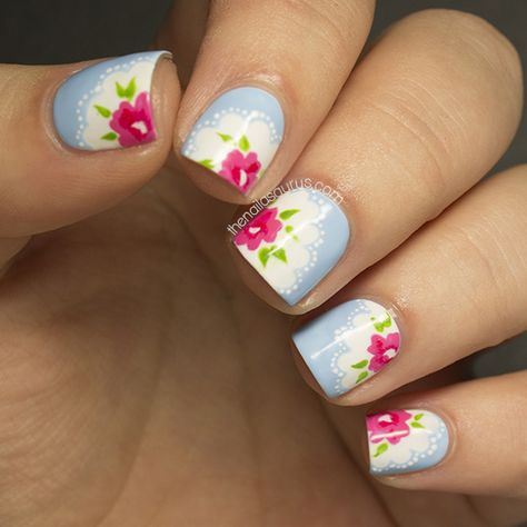 31DC2013 Day 14: Flowers Rose Nail Design, Do It Yourself Nails, Uk Nails, Rose Nail Art, Different Nail Designs, Floral Nail, Blue Nail Polish, Rose Nails, Fabulous Nails